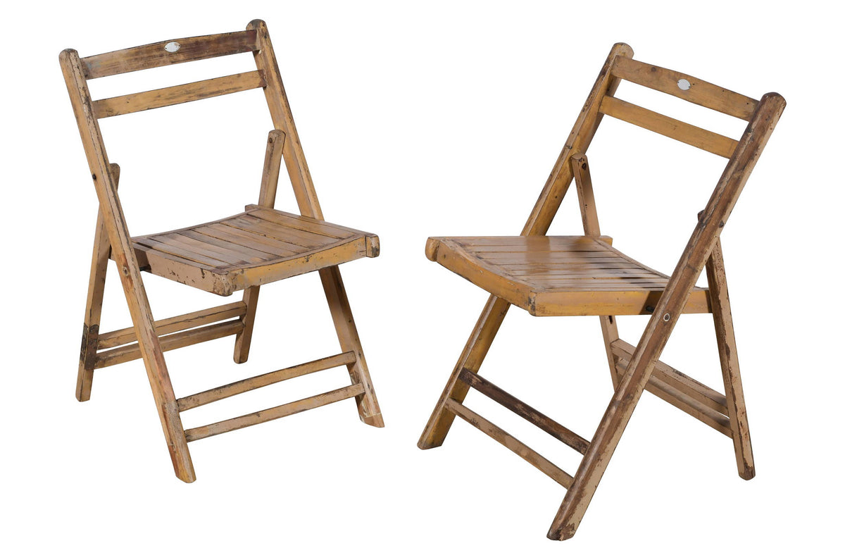 Pair Of Vintage Teak Wood Folding Garden Or Cafe Chairs