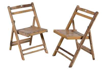Pair Of Vintage Teak Wood Folding Garden Or Cafe Chairs