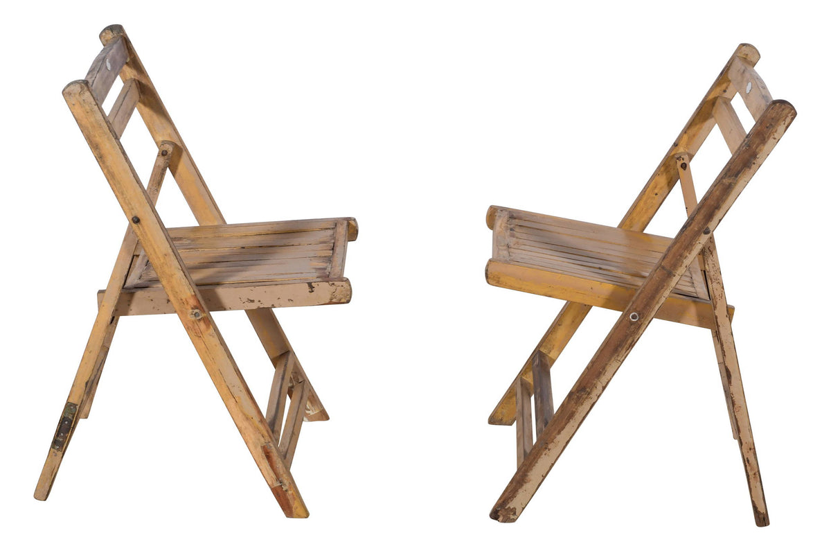 Pair Of Vintage Teak Wood Folding Garden Or Cafe Chairs