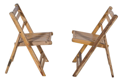 Pair Of Vintage Teak Wood Folding Garden Or Cafe Chairs