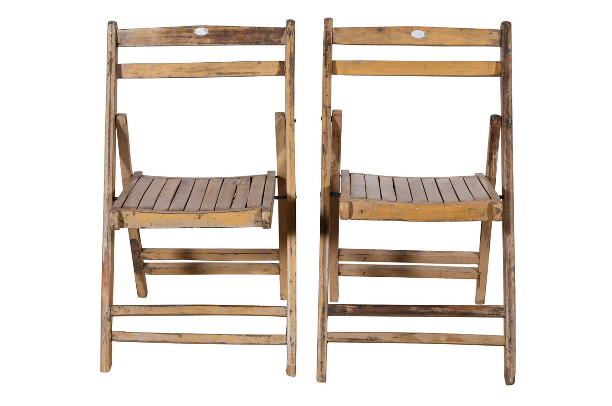 Pair Of Vintage Teak Wood Folding Garden Or Cafe Chairs