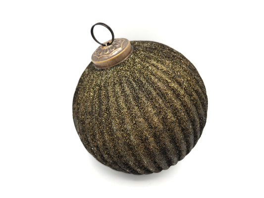 GLITTER CRACKLE BAUBLE IN MOSS GREEN MERCURY FINISH