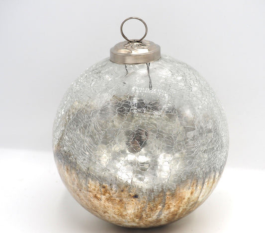 CRACKLE GLASS BAUBLE IN SILVER AND GOLD MERCURY FINISH