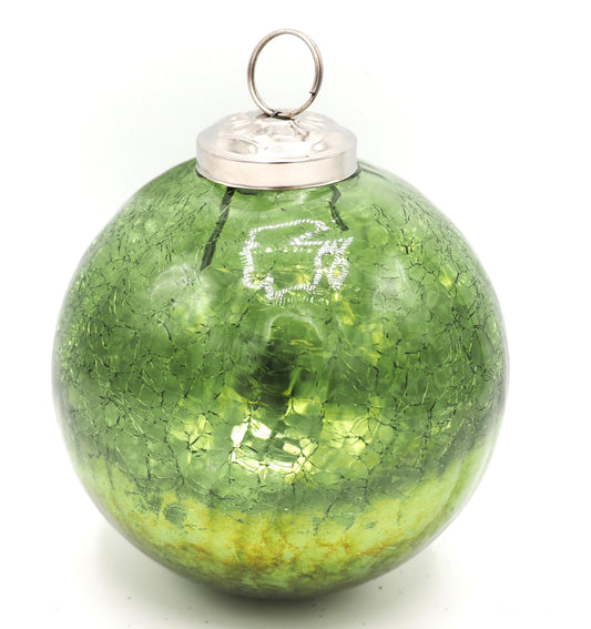 CRACKLE GLASS BAUBLE IN MOSS GREEN MERCURY AND HALF GOLD FINISH