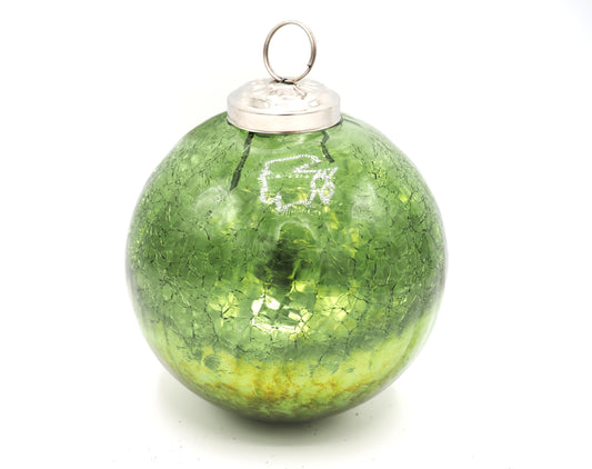 CRACKLE GLASS BAUBLE IN MOSS GREEN MERCURY AND HALF GOLD FINISH