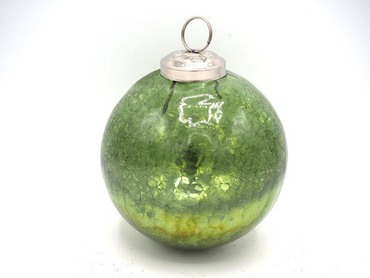 CRACKLE GLASS BAUBLE IN MOSS GREEN MERCURY AND HALF GOLD FINISH