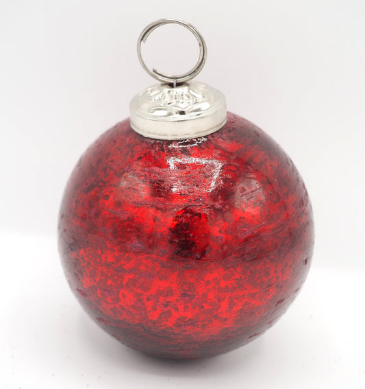 MERCURY RED GLASS FOIL BAUBLE IN ANTIQUE FINISH