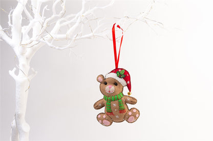 Handmade Felt Teddy Bear Christmas Tree Hanging Decoration - 13 cm
