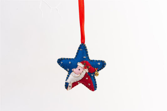Handmade Felt Santa Star Christmas Tree Hanging Decoration - 8 cm