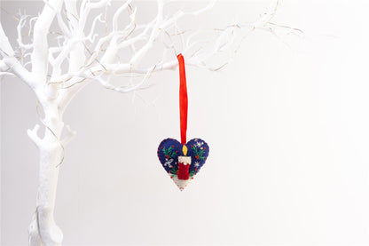 Handmade Felt Candle Heart Christmas Tree Hanging Decoration - 6.5 cm