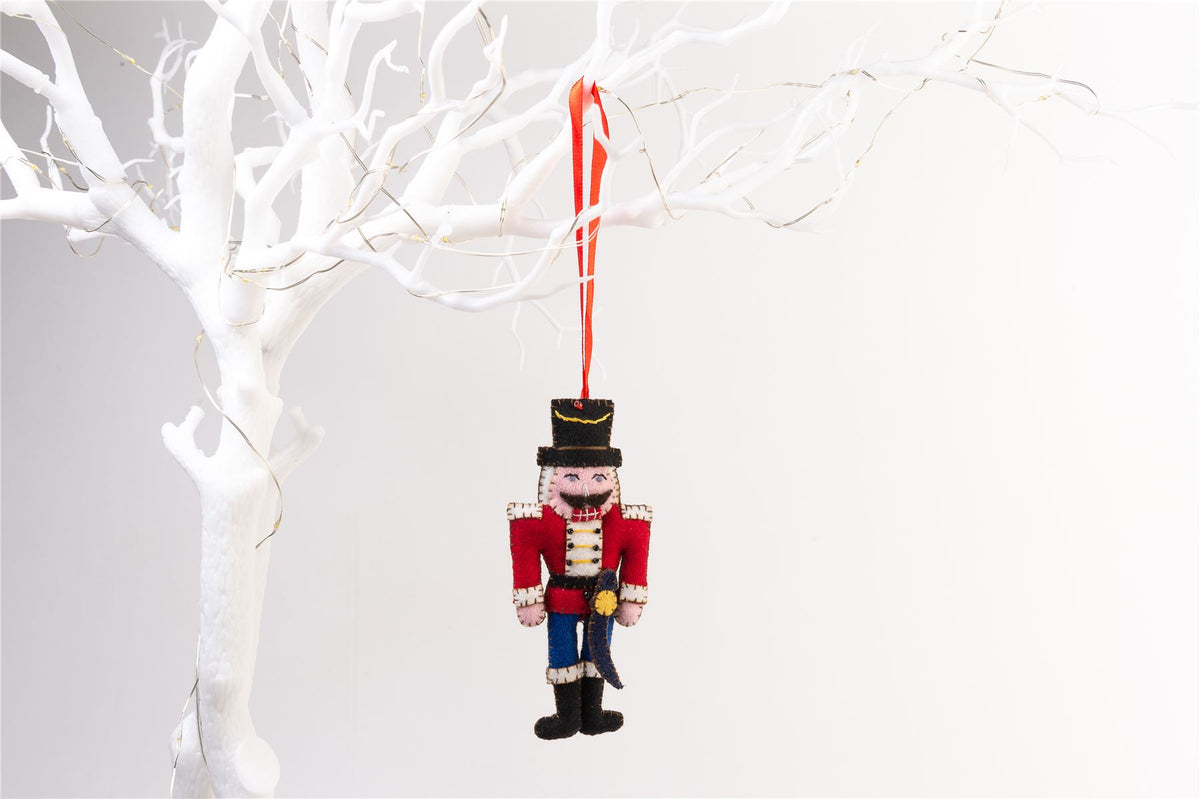 Handmade Felt Nutcracker Soldier Christmas Tree Hanging Decoration - 13 cm