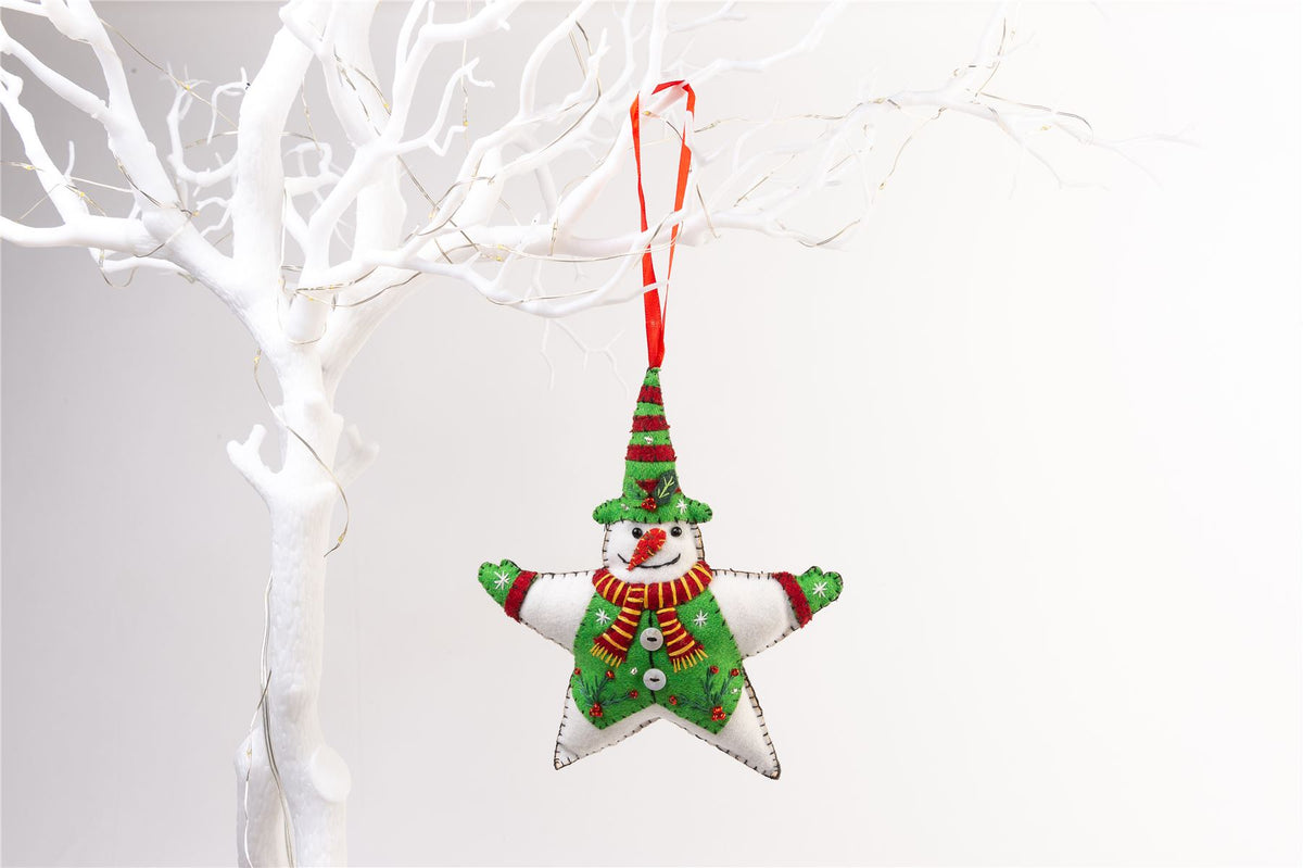 Handmade Felt Snowman Star Christmas Tree Hanging Decoration - 16 cm