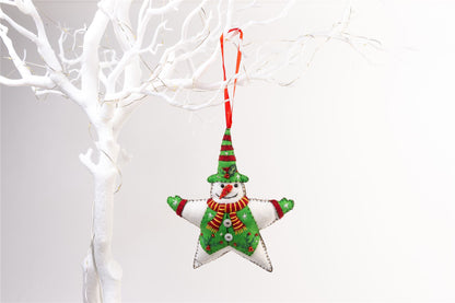 Handmade Felt Snowman Star Christmas Tree Hanging Decoration - 16 cm