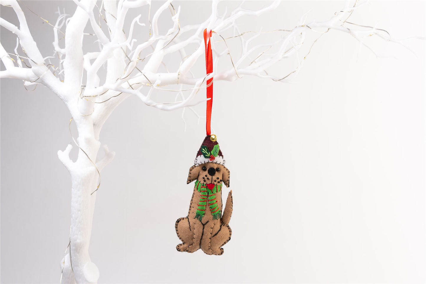 Handmade Felt Sitting Dog Christmas Tree Hanging Decoration - 13 cm
