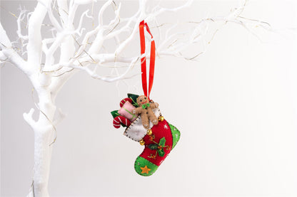 Handmade Felt Christmas Stocking Tree Hanging Decoration - 11.5 cm