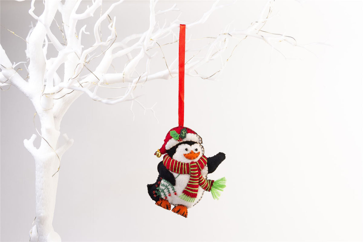 Handmade Felt Penguin Christmas Tree Hanging Decoration - 11.5 cm