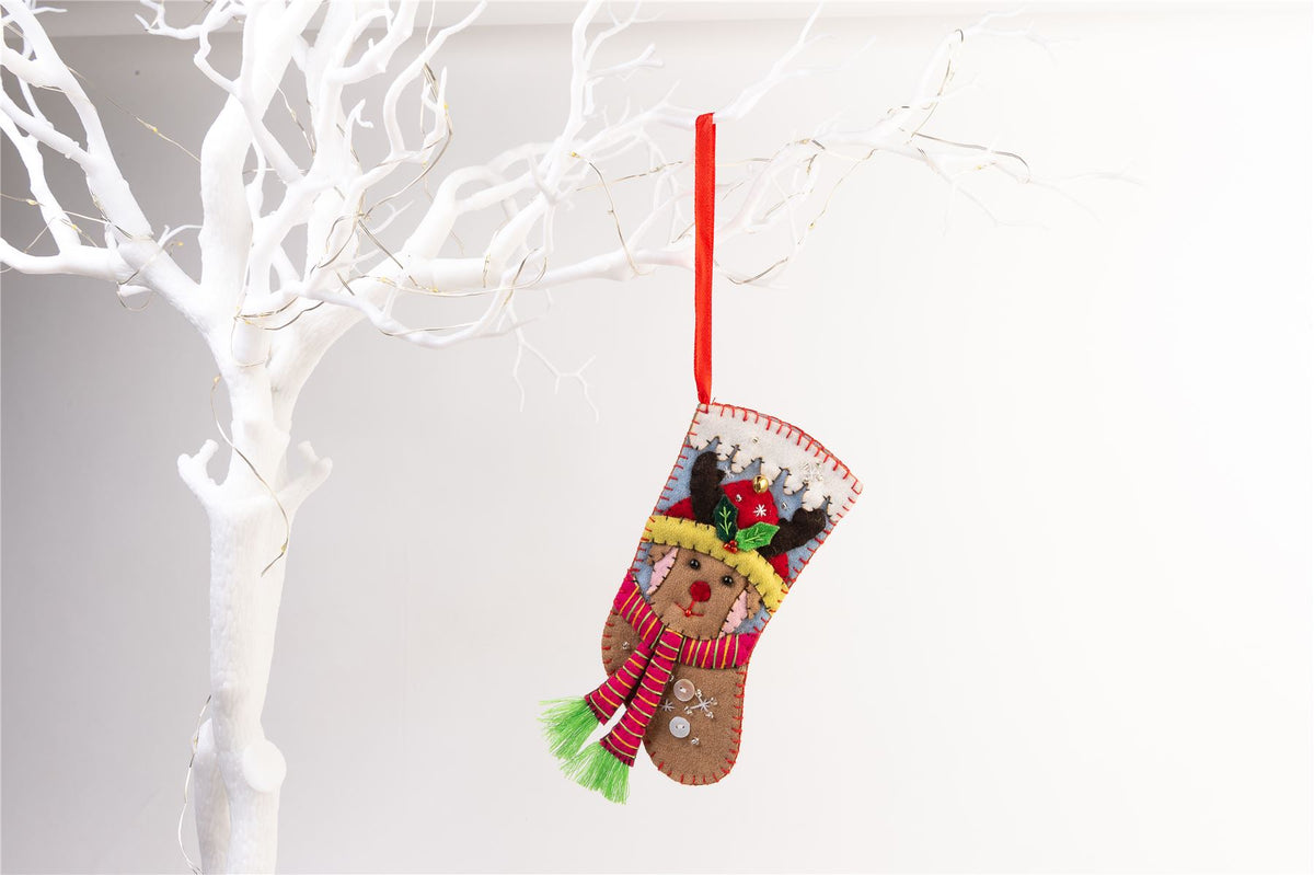 Handmade Felt Dog Christmas Tree Treats Stocking - 15.5 cm