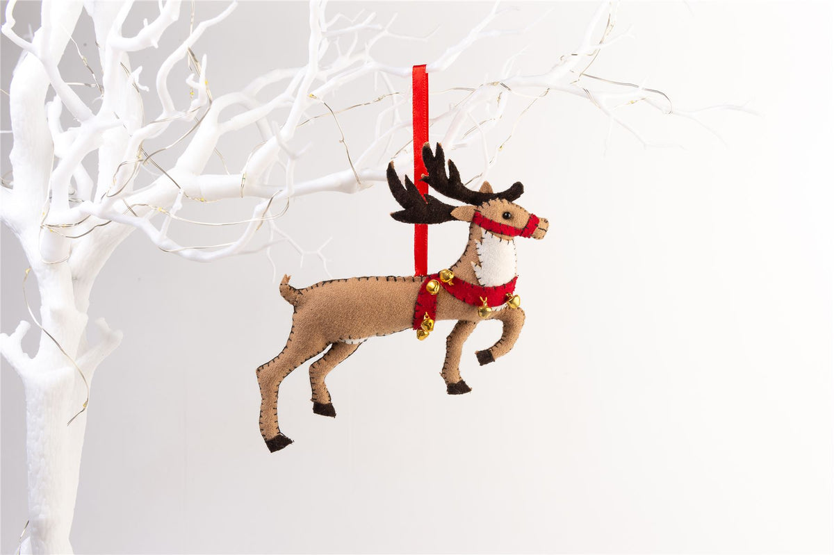 Handmade Felt Reindeer Christmas Tree Hanging Decoration - 18 cm
