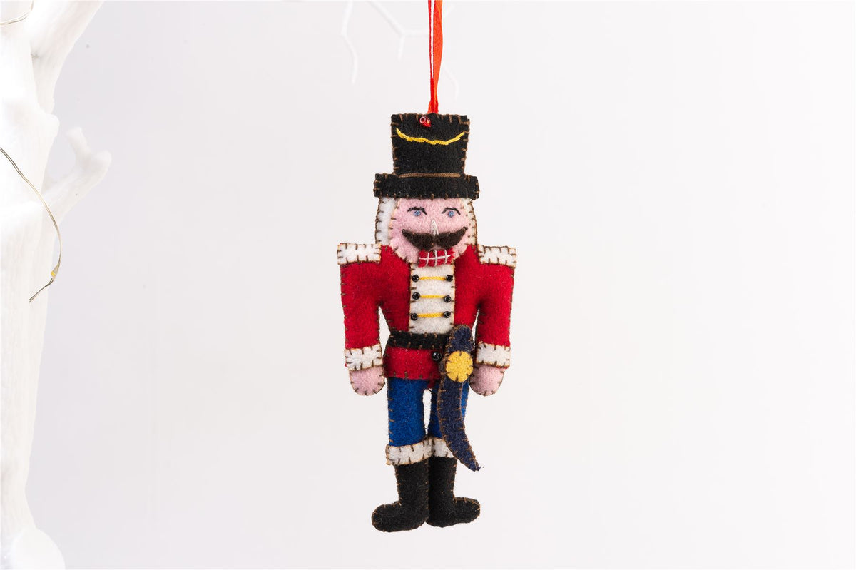 Handmade Felt Nutcracker Soldier Christmas Tree Hanging Decoration - 13 cm