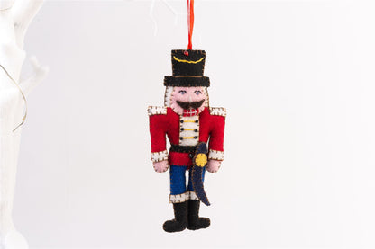 Handmade Felt Nutcracker Soldier Christmas Tree Hanging Decoration - 13 cm