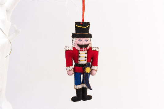Handmade Felt Nutcracker Soldier Christmas Tree Hanging Decoration - 13 cm