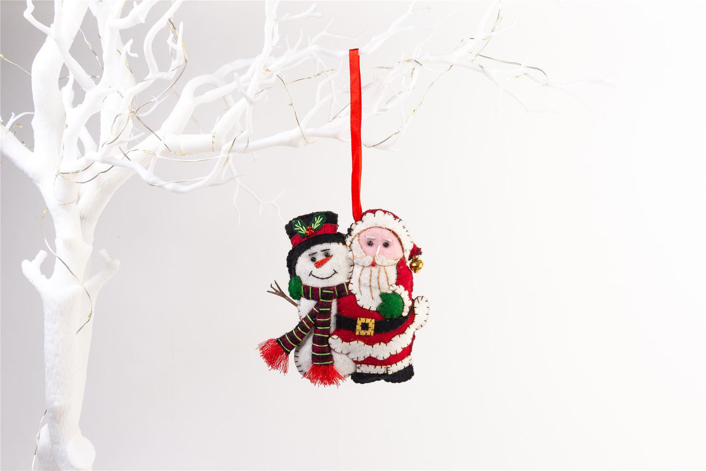 Handmade Felt Santa and Snowman Christmas Tree Hanging Decoration - 12 cm