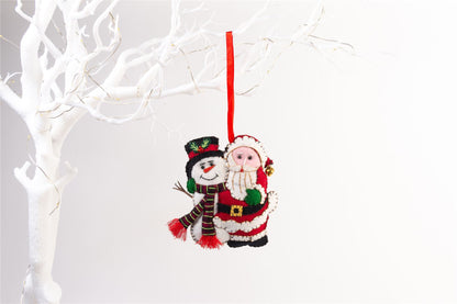 Handmade Felt Santa and Snowman Christmas Tree Hanging Decoration - 12 cm