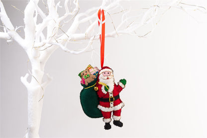 Handmade Felt Santa with His Sack Christmas Tree Hanging Decoration - 13 cm