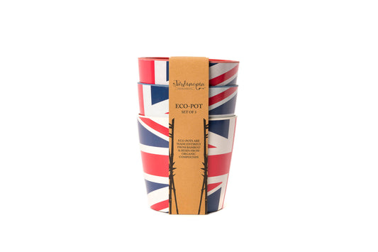 Eco-Pot Bamboo Flags Union Jack, Flag of the United Kingdom - Set of 3