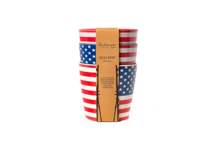 Bamboo Eco-Pot 'Flags' collection USA - The flag of the United States of America - Set of 3