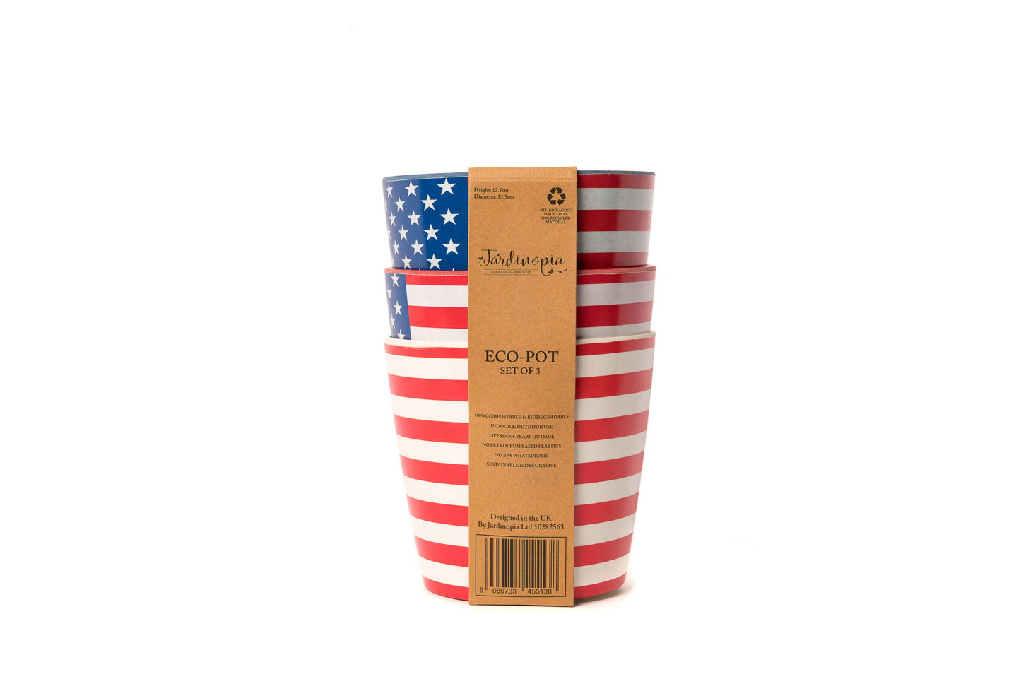 Bamboo Eco-Pot 'Flags' collection USA - The flag of the United States of America - Set of 3
